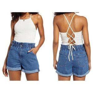 BP Nordstrom Ribbed Tie Back Crop Tank top plus size 1X new adjustable ivory